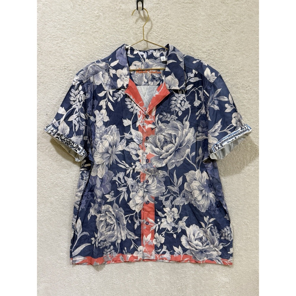 NWT Robert Graham Malta Classic Fit Button Down Camp Shirt 2XL Navy Hawaiian